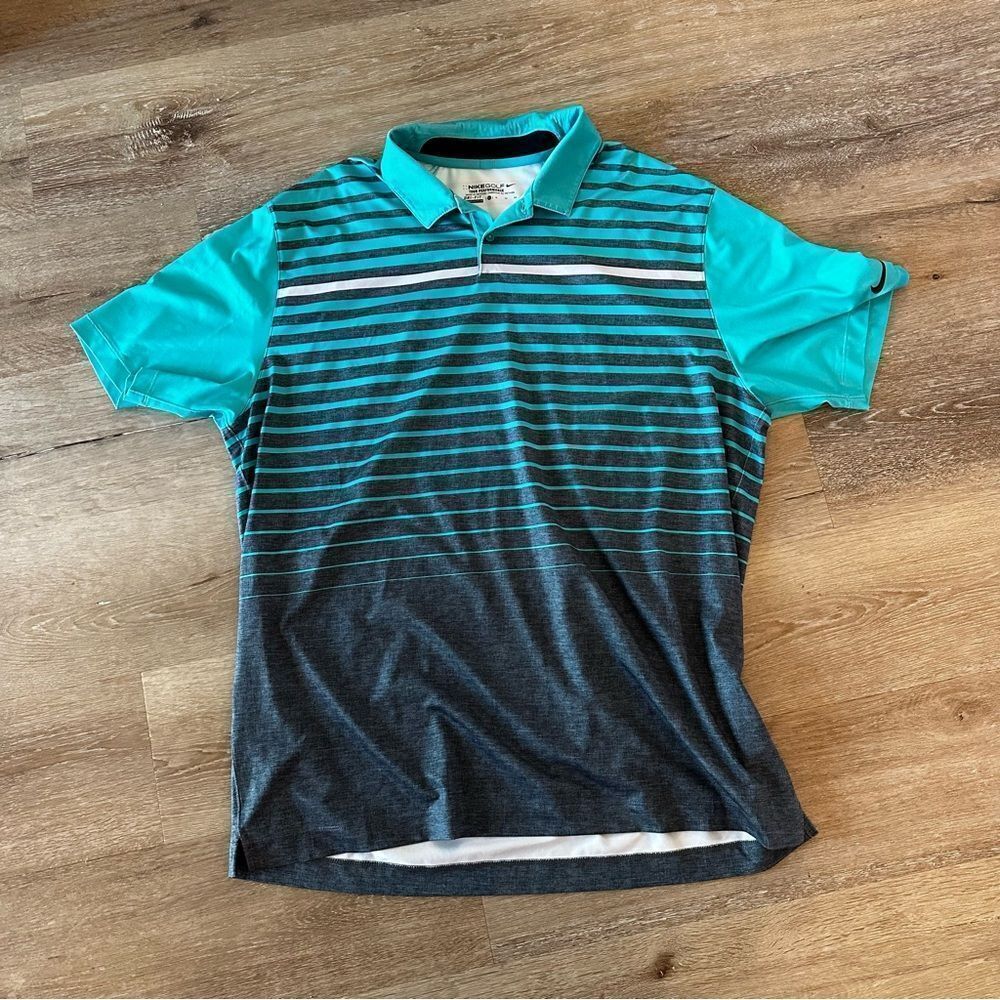 Nike Golf Tour Performance XL Dri Fit Gray Teal Polo